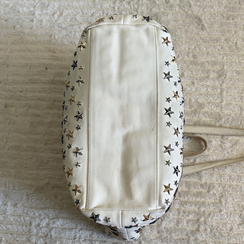 Jimmy Choo White Leather Gold, Silver, Gunmetal Star Studded Tote Bag - Picture 6 of 15